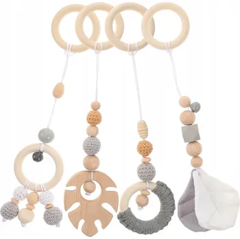 Obraz Závěsky na kočárek šedé dřevěné 4 ks