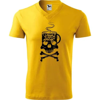 Pánské tričko DOBRÝ TRIKO Pánské V tričko s potiskem Decaf Velikost: S, Barva: Žlutá