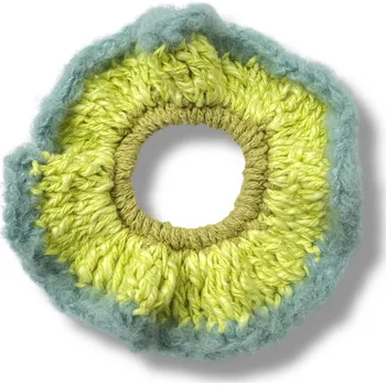 CARAMBOL TEXTURES háčkovaná scrunchie gumička - LIME IN SNOW