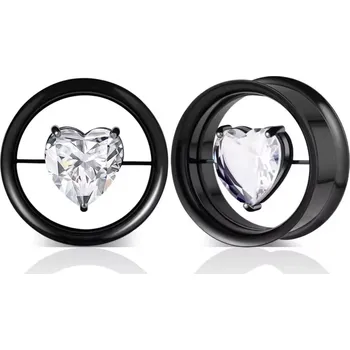 Piercing OTHER Tunel / Roztahovák - černý s kamínkem ve tvaru srdíčka Velikost: 24 mm
