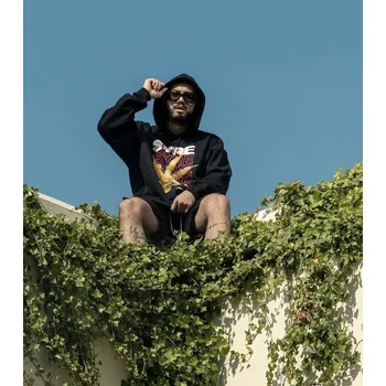 Pánská mikina TUM MACHINES černá unisex mikina s kapucí SYRE Hoodie Velikost: M