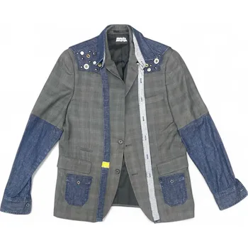 Dámské sako Daniel Folklor šedé sako s jeanovými prvky a knoflíky Velikost: S