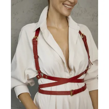 Opasek Zrzáky kožený zavinovací harness - červený Velikost: S