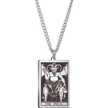 Náhrdelník DARK TAROT náhrdelník z nerez oceli / stříbrný - THE DEVIL / ĎÁBEL
