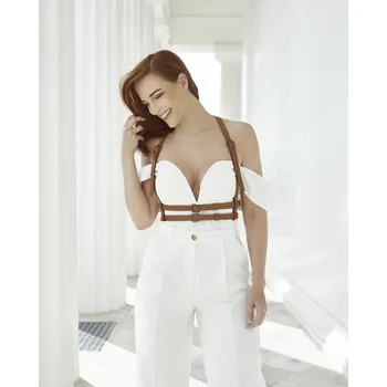 Opasek Zrzáky kožený harness dvojitý - hnědý se zlatým kováním Velikost: UNI