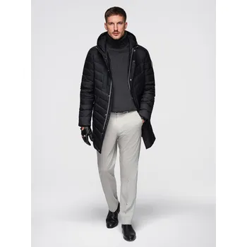 Pánská casual bunda Ombre Men's long quilted jacket with natural filling - black Ombre černá | modrá | kaki 3443876