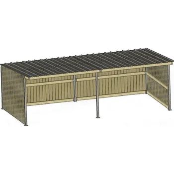 Dřevěný přístřešek pro koně La GÉE 6 x 3 m šikmá střecha plechová krytina přesah 80 cm