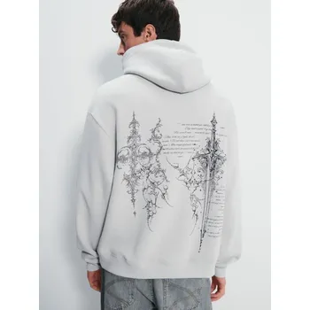 Pánská móda Mikina s&nbsp;kapucí a&nbsp;potiskem - XS - House - světle šedá - 072GC-09X