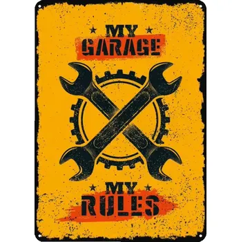Plechová cedule Plechová retro americká US cedule Rocka My Garage My Rules II.