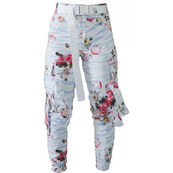 Dámské kalhoty PRINCESS TIRAMISU unisex Kalhoty Cargo pants - květované modrobílé Velikost: XS