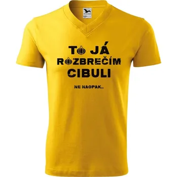 Pánské tričko DOBRÝ TRIKO Pánské V tričko s potiskem Rozbrečím cibuli Velikost: 3XL, Barva: Žlutá