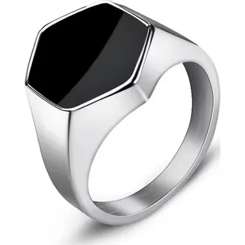 Prsten Stříbrný prsten z nerezové oceli s černou plochou - PLÁSTEV / BLACK SPOT lesklý Velikost: velikost 60 / 9