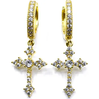 Náušnice Stříbrné zlacené náušnice křížky s moissanitem Moss