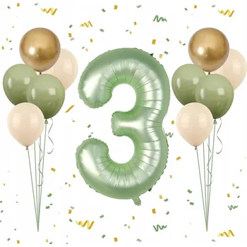 Balónek Balónky číslice 3 k narozeninám a výročí, zelené, 101 cm, sada 11 kusů