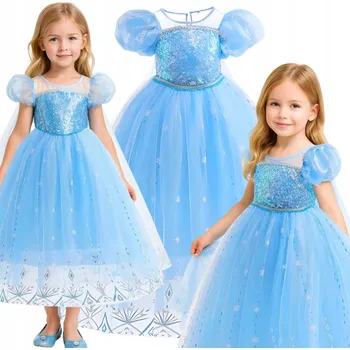 KOSTÝM ŠATY ELSA ELZA LEDOVÉ KRÁLOVSTVÍ KOSTÝM ELSY PŘEVLEK NA KARNEVALOVÝ PLES 140 / 146 CM (S VISAČKOU 150) MODRÁ