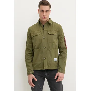 Pánská košile Bavlněná košile Alpha Industries Color Block zelená barva, regular, s klasickým límcem, 146110, L, 91X