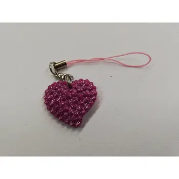 Fimo přívěsek na mobil - srdce 2cm - růžové s glitry