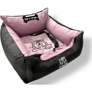 Pelíšek pro psa Autosedačka pro psy "Dám si chrupku Vuitton" pink Velikost: 50x50/35x35