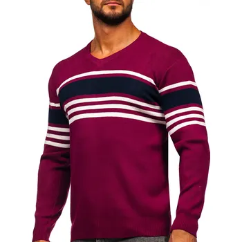 Pánský svetr Fialový pánský svetr s výstřihem do V Bolf S8536 - 2XL