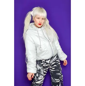 Dámský kabát PRINCESS TIRAMISU zimní bunda POUFFER stříbrná s řetízky Velikost: M