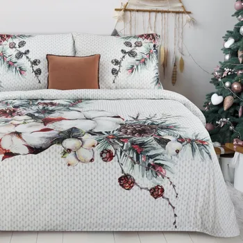 Povlečení Vánoční povlečení 160x200 cm saténová bavlna, bílé a světle šedé