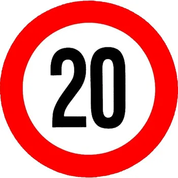 Samolepka omezení rychlosti 20 km/h konstrukční rychlost průměr 200 mm
