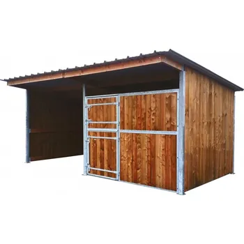 Přístřešek a venkovní box pro koně La GÉE 6 x 3 m šikmá plechová střecha přesah 80 cm