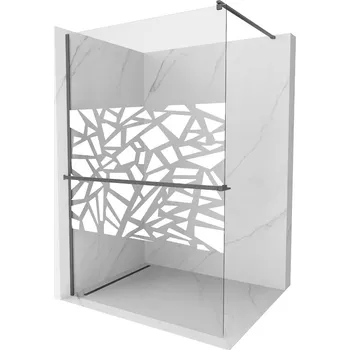 Mexen Kioto+ Sprchová zástěna s policí 70 x 200 cm, bílý vzor, stříbrná - 800-070-121-95-85