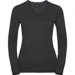 Russell Collection Dámský pletený svetr s výstřihem do V - M charcoal marl