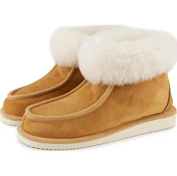 Dámská zimní obuv Vlnka Dámské kožené kotníkové bačkory s ovčí vlnou Karina hnědá velikost obuv dospělí 42