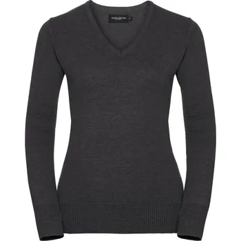 Dámský svetr Russell Collection Dámský pletený svetr s výstřihem do V - 3XL charcoal marl