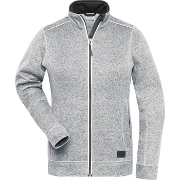 Dámská mikina James & Nicholson Dámská pracovní pletená fleecová bunda - Solid - XS white melange/carbon