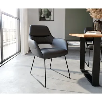 Jídelní židle DELIFE Jídelní židle Yago-Flex s područkami pravá kůže černá tenká podnož černá taštičkové pružiny