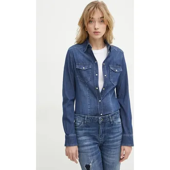 Dámská košile Džínová košile Liu Jo dámská, tmavomodrá barva, regular, s klasickým límcem, UXX046 D4051 UXX046.D4051 59J, vel. 36