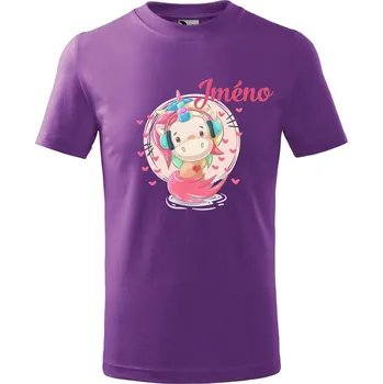 Chlapecké oblečení DOBRÝ TRIKO Dětské tričko se jménem Jednorožec se sluchátky Velikost: 122/6 let, Barva: Fialová