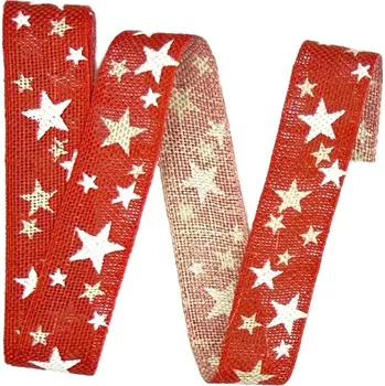 Stuha Stuha vánoční lněná WINTER HEAVEN RED červená 25mm x 2,5m (10,-Kč/m) (Vánoční stuha skládaná, lněná, červená, jednostranný potisk, bez vlasce a drátku)