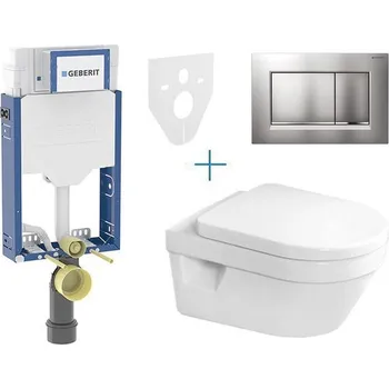 WC sada Geberit + Villeroy & Boch Set předstěnové instalace Kombifix + klozet a sedátko se softclose Villeroy & Boch Architectura + tlačítko Sigma30, chrom mat easy-to-clean/chrom lesk