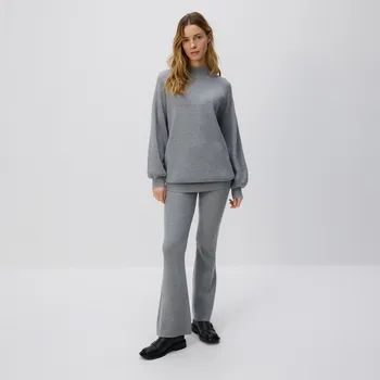 Reserved - Žerzejové kalhoty flare - světle šedá - 398ID-09M - 398ID-09M-XL