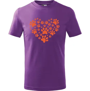 Dětské tričko s potiskem Psí tlapky srdce Velikost: 122/6 let, Barva trička: Fialová