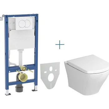 WC sada Geberit + Ravak Set předstěnové instalace Duofix Delta + RimOff klozet a sedátko se SoftClose Ravak Classic + tlačítko Delta01, bílá