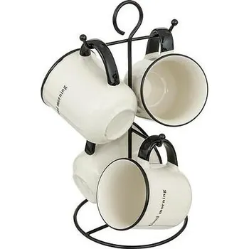 Sada 4 béžových keramických hrnků Alix 200 ml na stojánku na kávu 5five