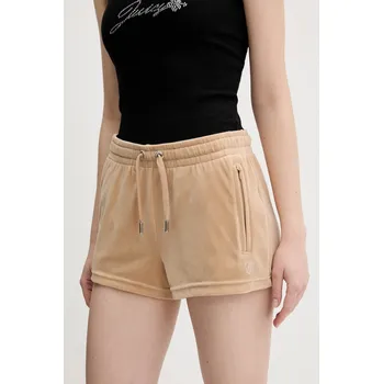 Dámské kraťasy Velurové šortky Juicy Couture TAMIA béžová barva, s aplikací, medium waist, JCWH121001 80X, vel. XS