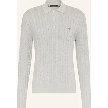 Pánská móda Tommy Hilfiger Pánská Úpletová Polokošile, světle šedá, S