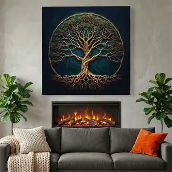 Obraz Obraz na plátně - Strom života Emeraldový sen FeelHappy.cz Velikost obrazu (šířka x výška): 130 x 130 cm