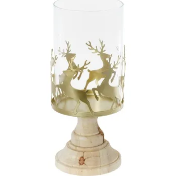Svícen Chaks Svícen na dřevěném podstavci - Zlatí jeleni 12,5 x 25 cm