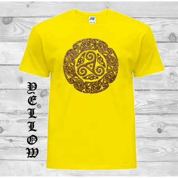 Pánské tričko levne-bavlnene-tricko-potisk-keltske-slunecni-kolo Barva: Yellow - žlutá, velikost: XS