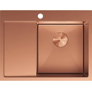 Jednodřezový ocelový dřez Mexen Exar s odkapávačem, pravý, 620 x 480 mm, měď - 6432621005P-65