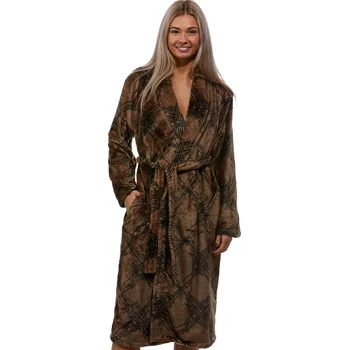 Dámské noční prádlo Dámský župan huňatý extra teplý hnědý grafitové štrafy 1Z1655 hnědá xl