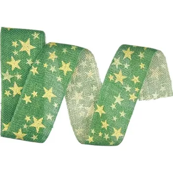 Stuha Stuha vánoční lněná WINTER HEAVEN GREEN zelená 40mm x 2m (15,-Kč/m) (Vánoční stuha skládaná, lněná, zelená, jednostranný potisk, bez vlasce a drátku)