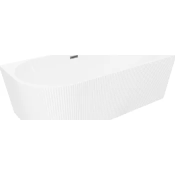 Vana Volně stojící rohová vana Mexen Silo, pravá, drážkovaná, 150 x 75 cm, bílá, přepad v barvě gun metal - 52891507500P-95